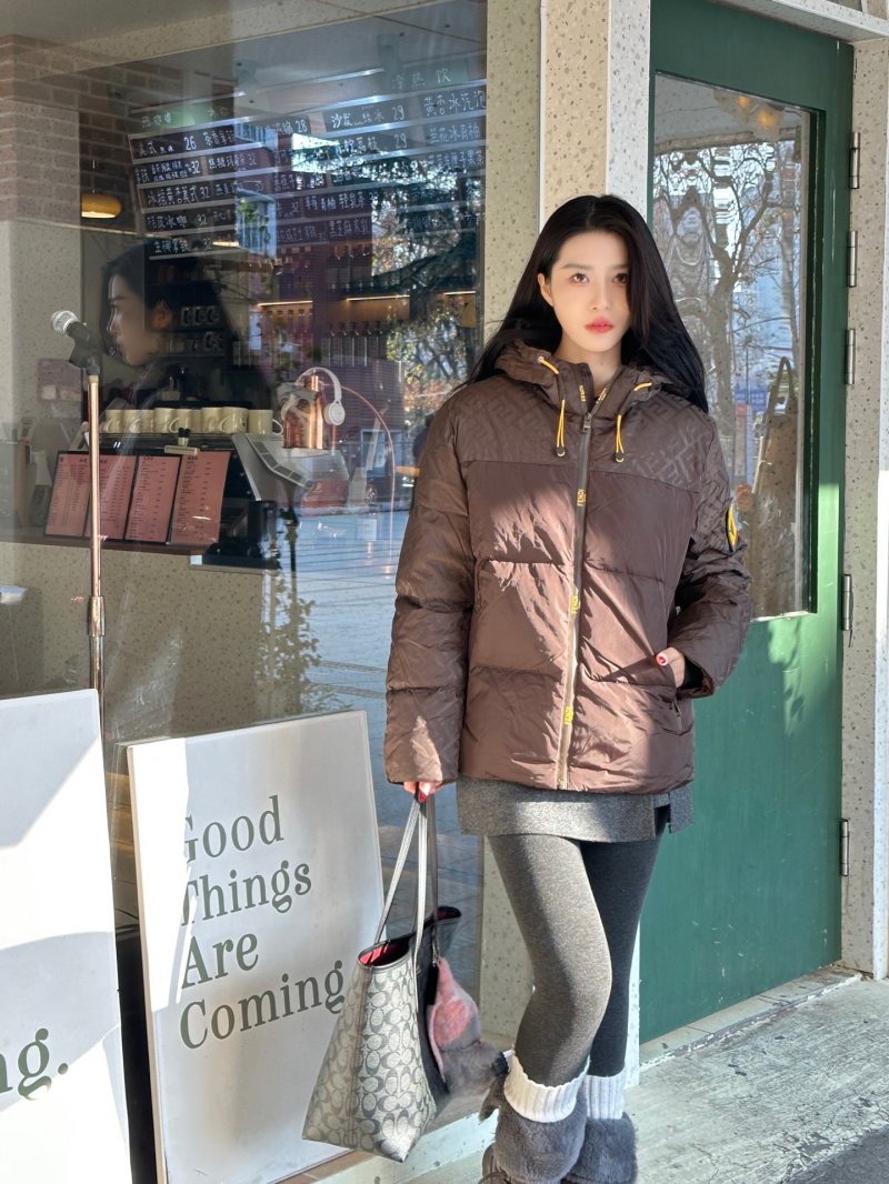 Brown Quilted Down Puffer Jacket with Hood