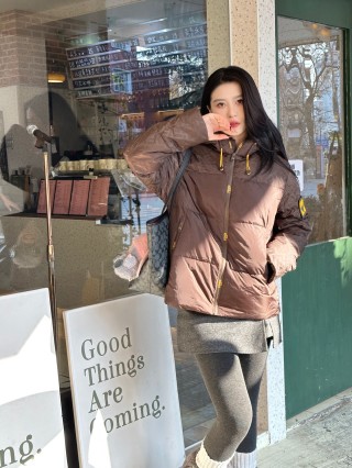 Brown Quilted Down Puffer Jacket with Hood view 4