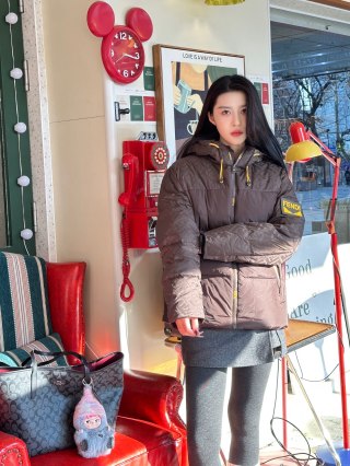 Brown Quilted Down Puffer Jacket with Hood view 7