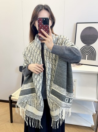 Dior Geometric Jacquard Cashmere Scarf - Charcoal & Cream