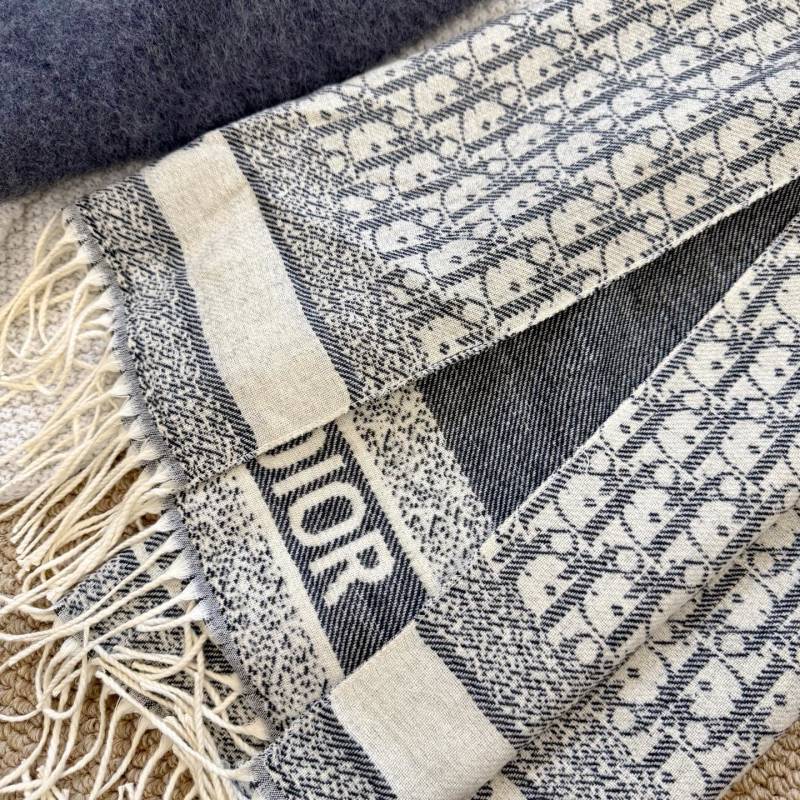 Dior Geometric Jacquard Cashmere Scarf - Charcoal & Cream view