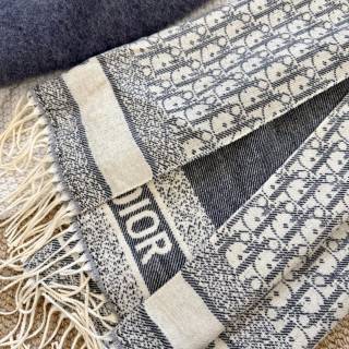 Dior Geometric Jacquard Cashmere Scarf - Charcoal & Cream view 3