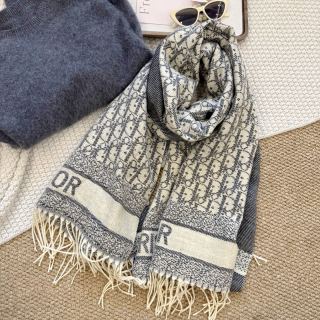 Dior Geometric Jacquard Cashmere Scarf - Charcoal & Cream view 4