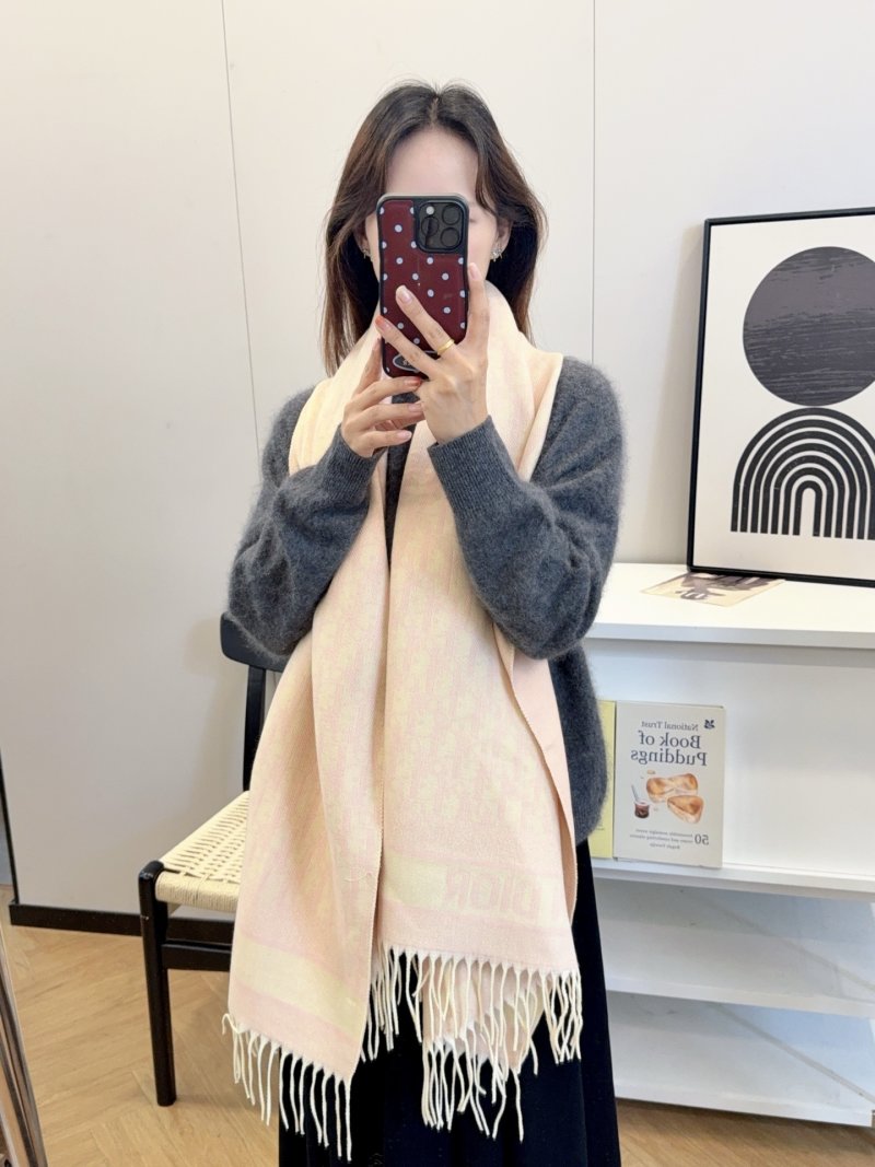 Dior Geometric Jacquard Cashmere Scarf - Charcoal & Cream view