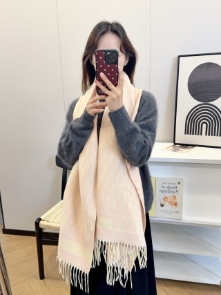 Dior Geometric Jacquard Cashmere Scarf - Charcoal & Cream view 9