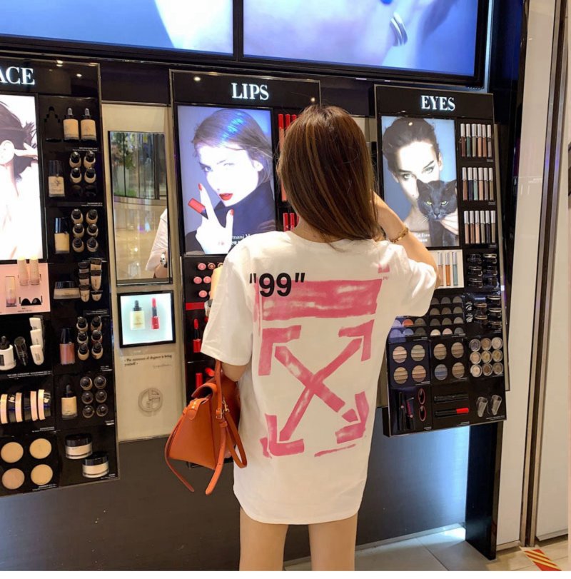 White Oversized T-Shirt with Pink '99' Graphic Print view