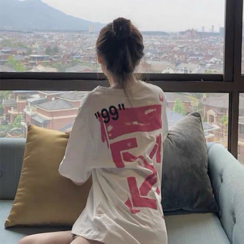 White Oversized T-Shirt with Pink '99' Graphic Print view