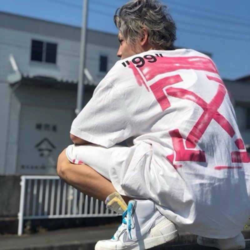 White Oversized T-Shirt with Pink '99' Graphic Print view