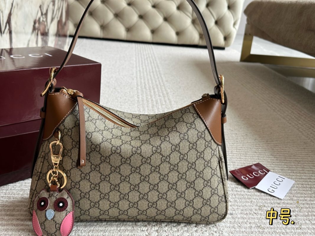 Gucci GG Canvas Shoulder Bag Brown Leather Trim