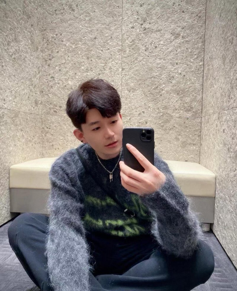 Charcoal Fuzzy Crew Neck Sweater with Yellow Graphic Print view