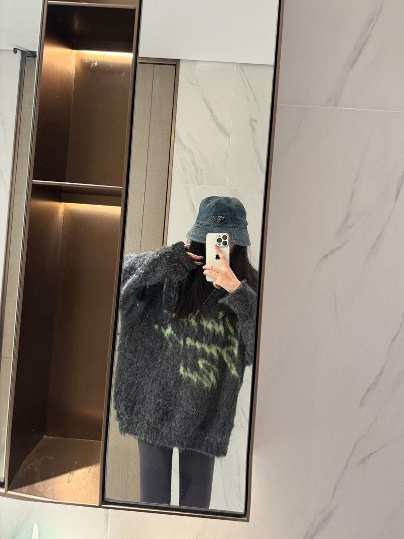 Charcoal Fuzzy Crew Neck Sweater with Yellow Graphic Print view
