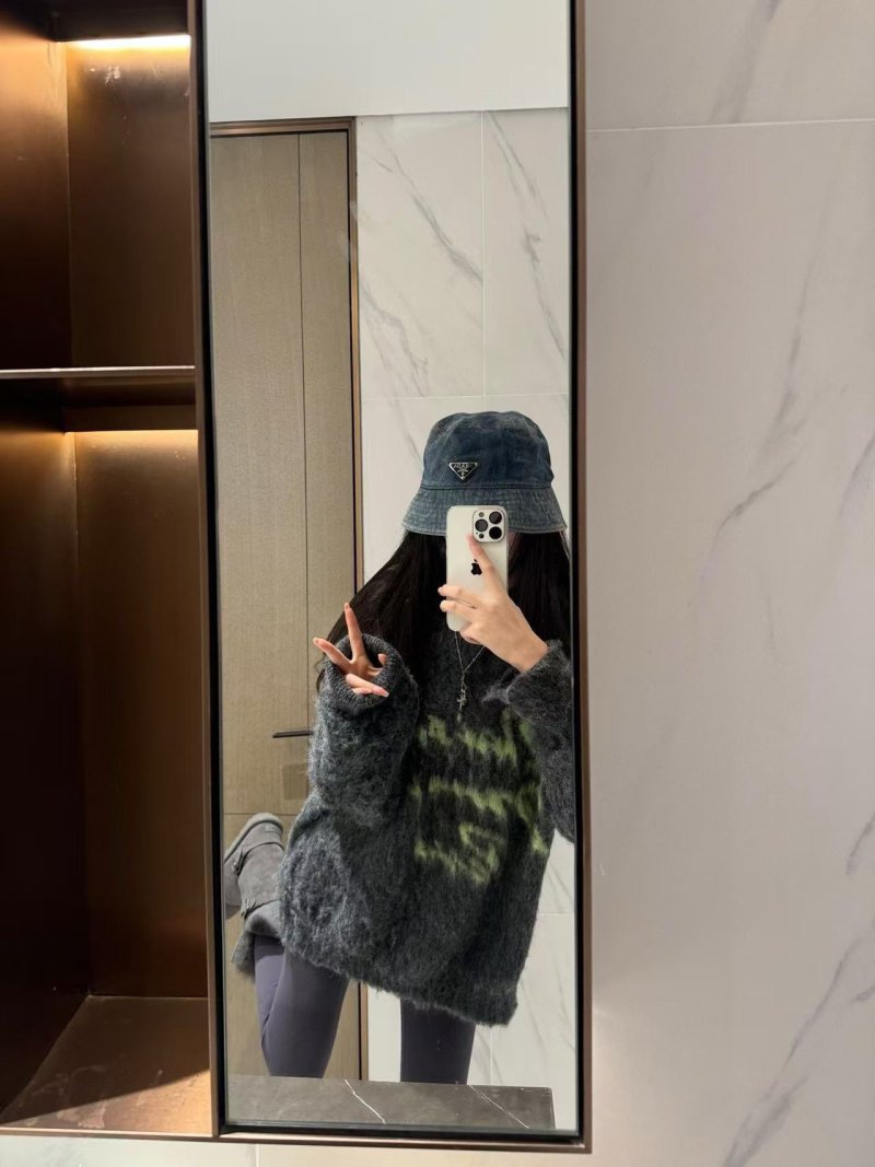 Charcoal Fuzzy Crew Neck Sweater with Yellow Graphic Print view