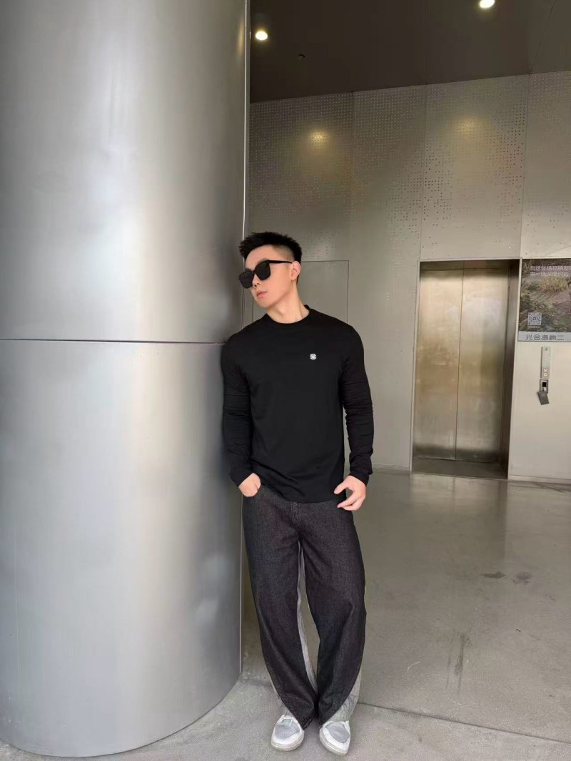 Celine Black Long Sleeve Embroidered Logo T-Shirt view