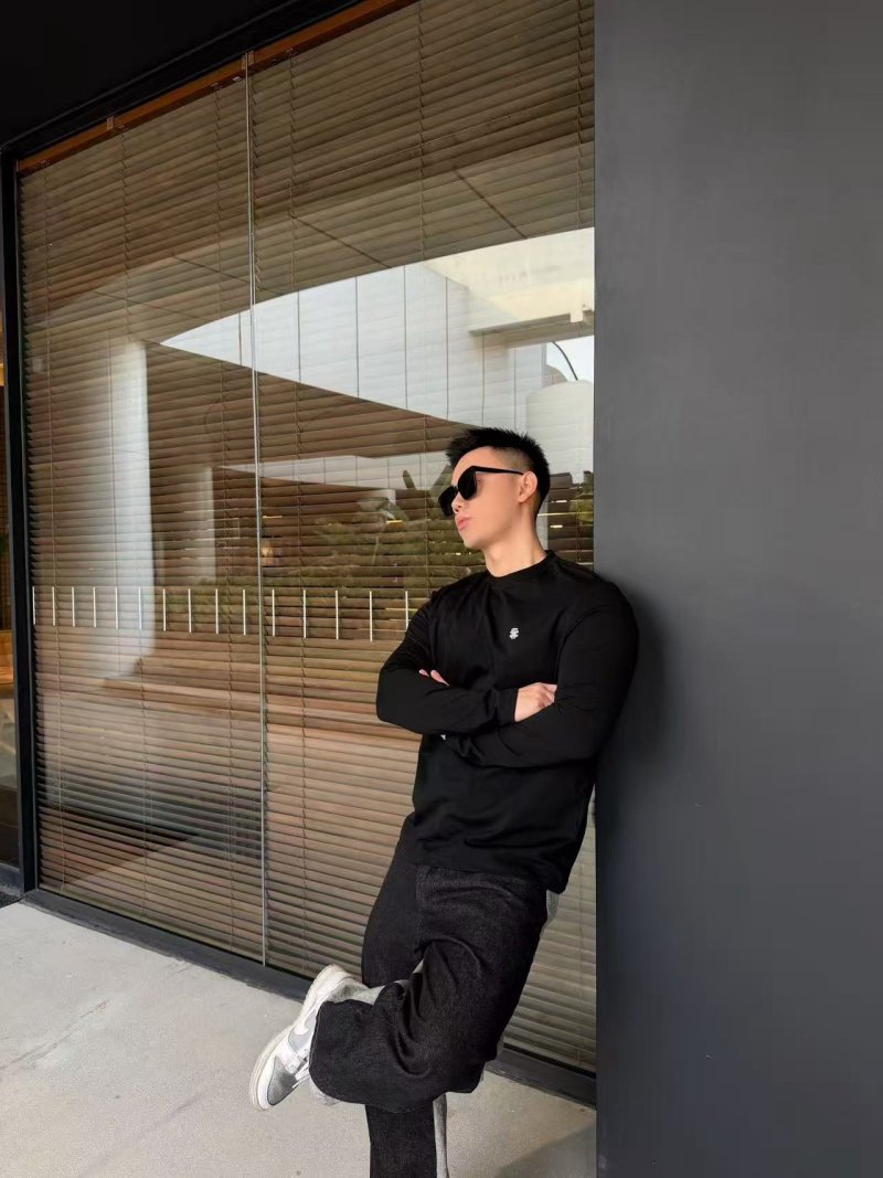 Celine Black Long Sleeve Embroidered Logo T-Shirt view
