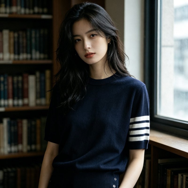 Navy Striped Sleeve T-Shirt view