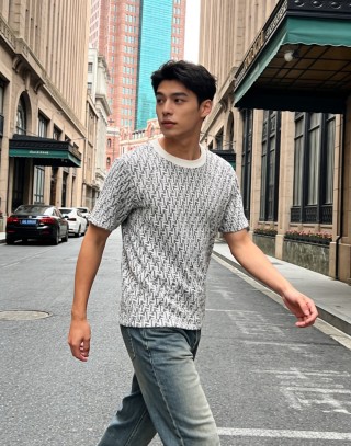 Monogram Print Short Sleeve T-Shirt Grey view 4