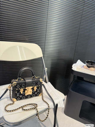 Louis Vuitton Petite Malle Hard Box Bag Black Gold