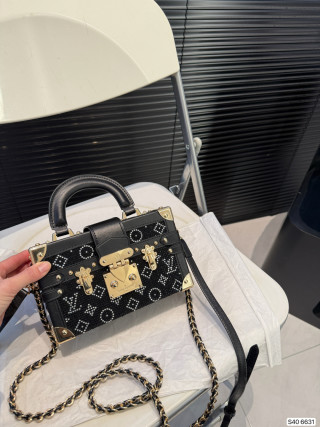 Louis Vuitton Petite Malle Hard Box Bag Black Gold view 2