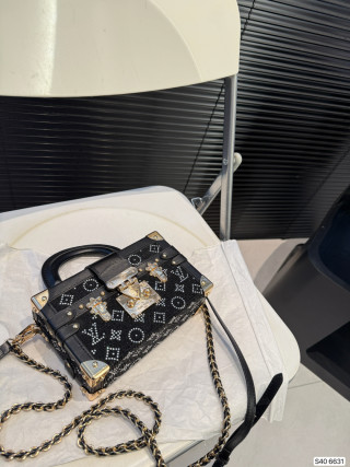 Louis Vuitton Petite Malle Hard Box Bag Black Gold view 3