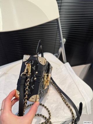 Louis Vuitton Petite Malle Hard Box Bag Black Gold view 4