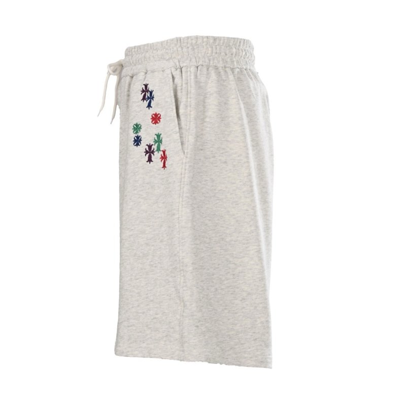 White Embroidered Drawstring Shorts with Colorful Logo Detail view