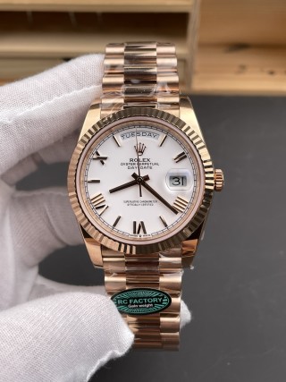Rolex Day-Date Rose Gold White Roman Dial 40mm