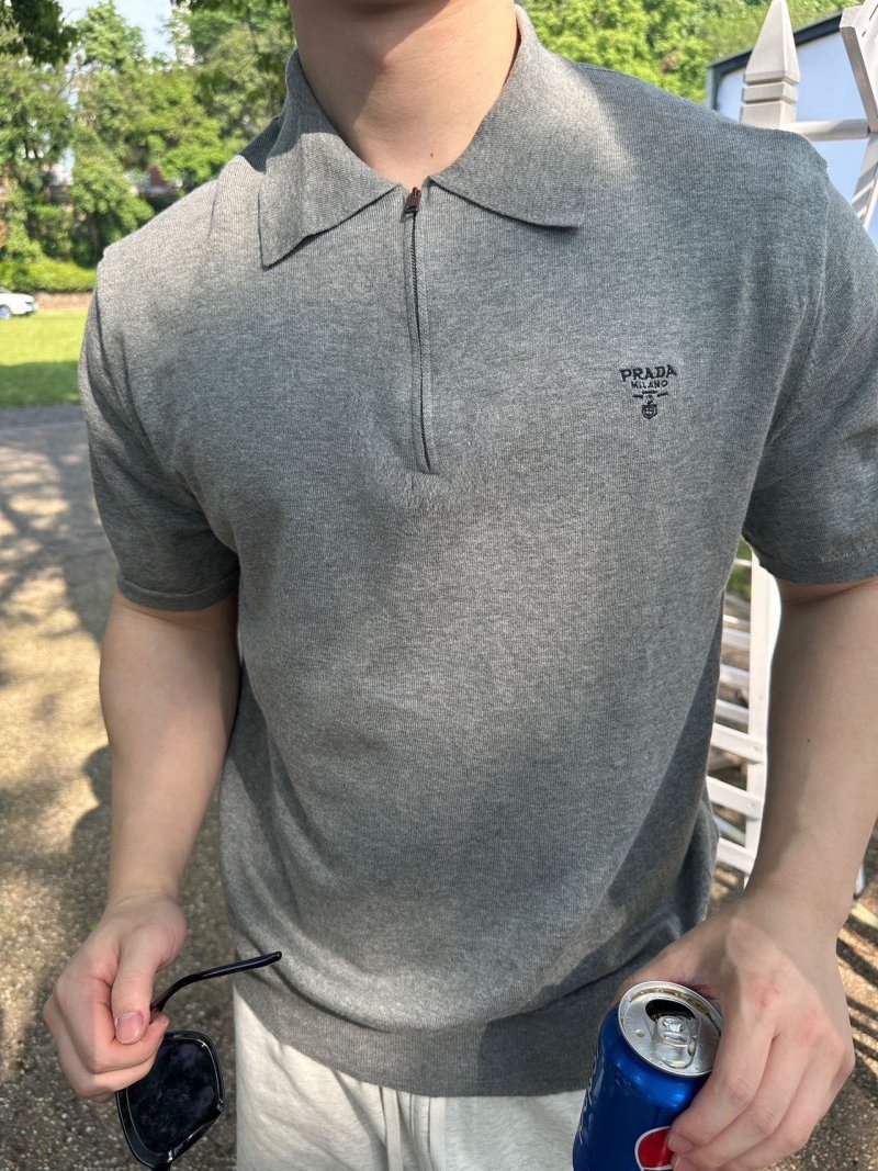 Prada Grey Knit Polo Shirt