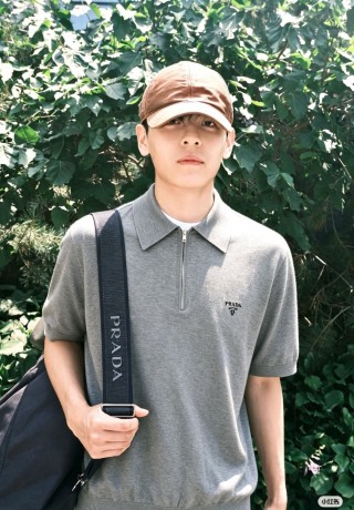 Prada Grey Knit Polo Shirt view 3