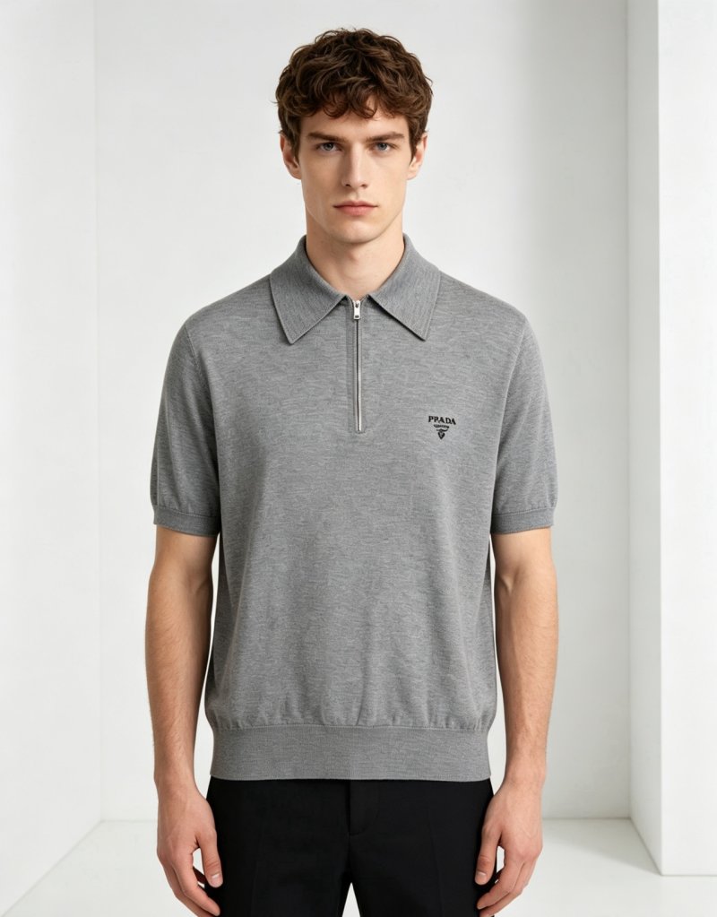 Prada Grey Knit Polo Shirt view