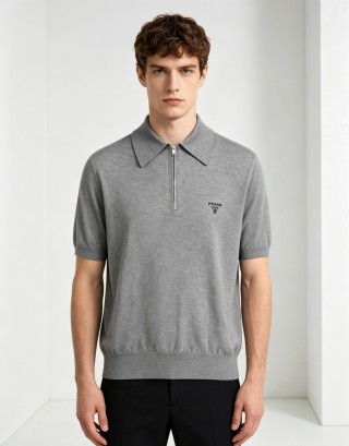 Prada Grey Knit Polo Shirt view 9