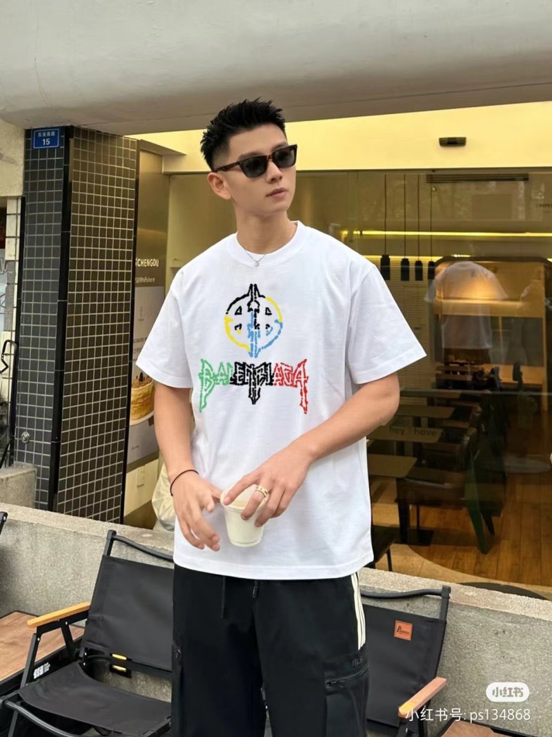Balenciaga Multicolor Logo White T-Shirt view