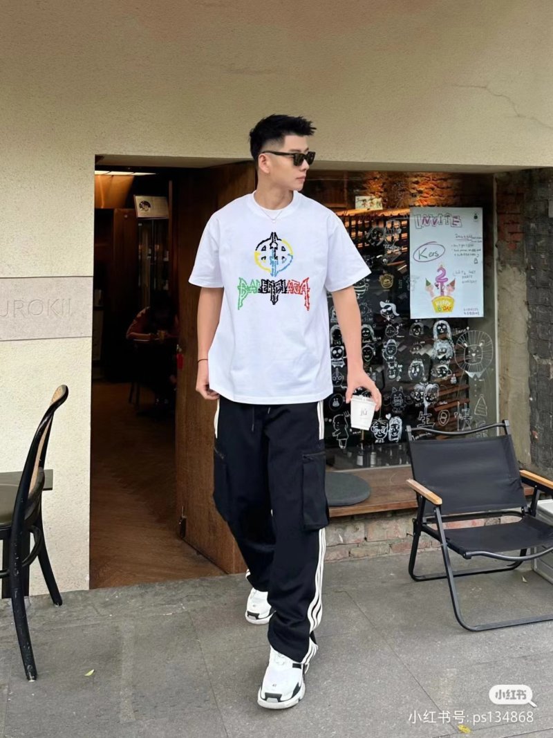Balenciaga Multicolor Logo White T-Shirt view