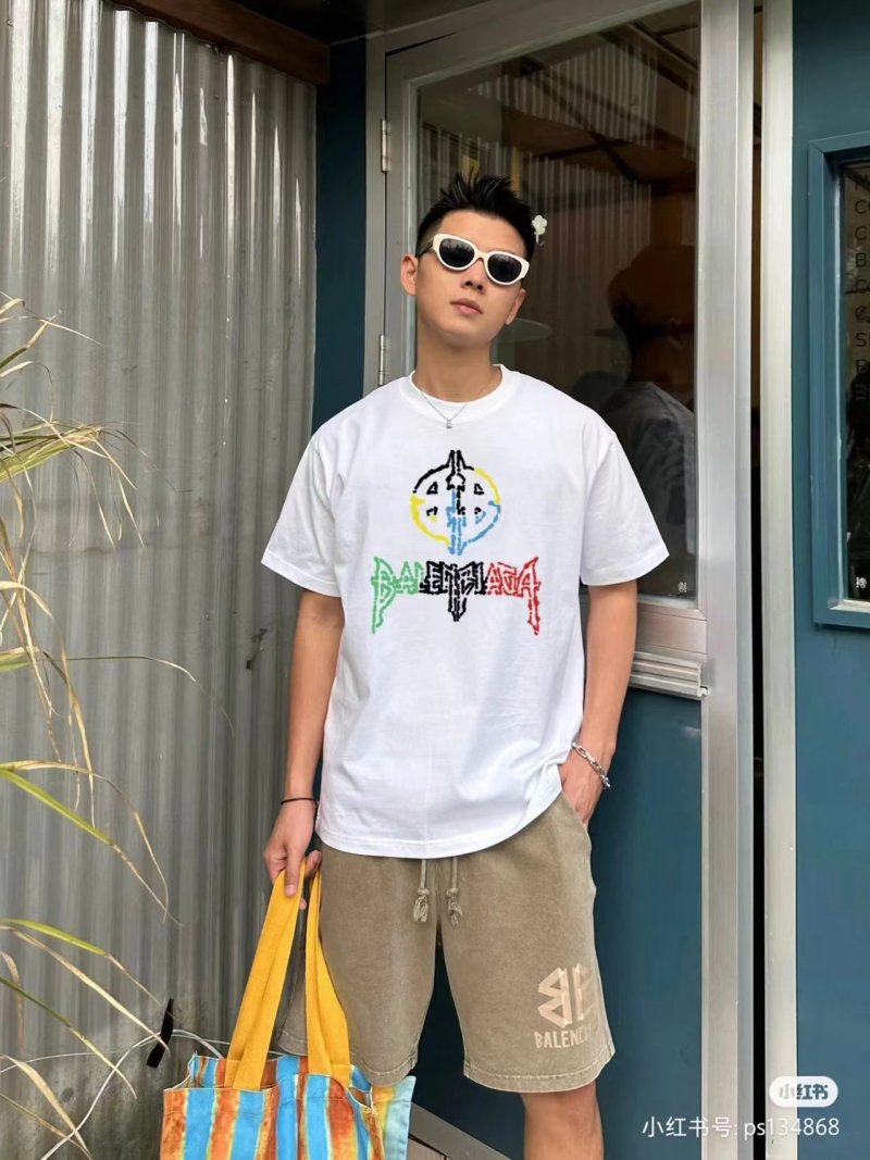 Balenciaga Multicolor Logo White T-Shirt view