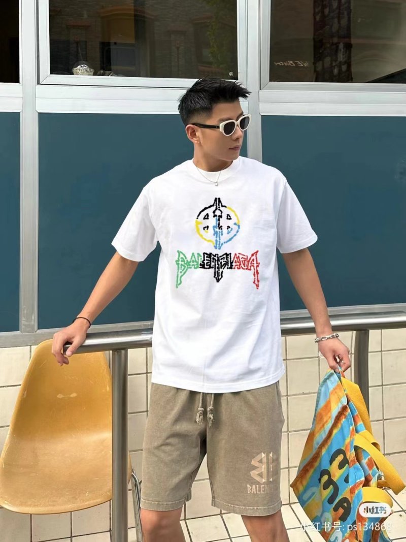 Balenciaga Multicolor Logo White T-Shirt view