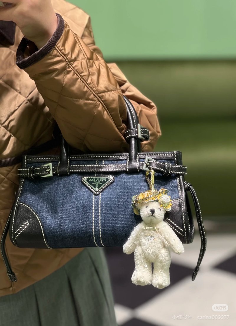 Prada Bonnie Mini Denim & Leather Crossbody Bag Navy view