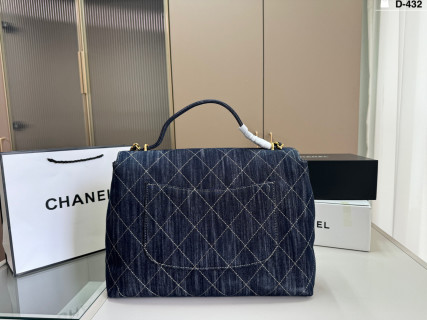 Chanel Coco Handle Quilted Denim Navy Handbag view 4
