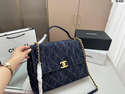 Chanel Coco Handle Quilted Denim Navy Handbag view 6