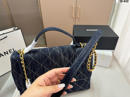 Chanel Coco Handle Quilted Denim Navy Handbag view 7