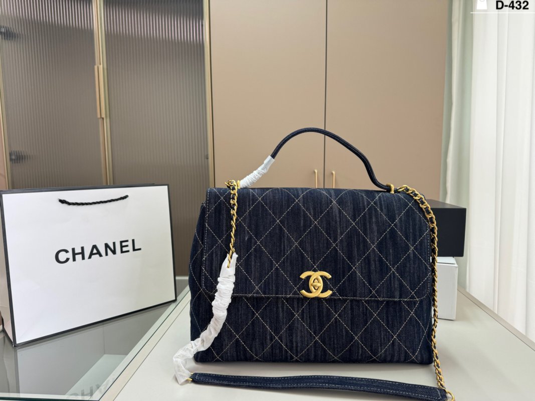 Chanel Coco Handle Quilted Denim Navy Handbag view