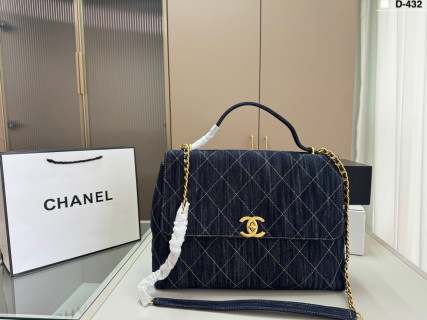 Chanel Coco Handle Quilted Denim Navy Handbag view 8