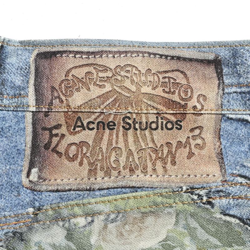 Distressed Denim Shorts with Camo Patchwork - Blue view