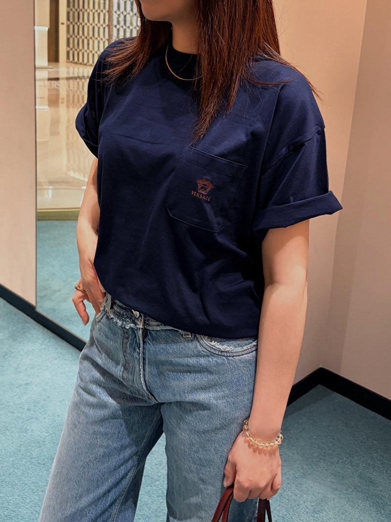 Versace Navy Crew Neck Short Sleeve T-Shirt