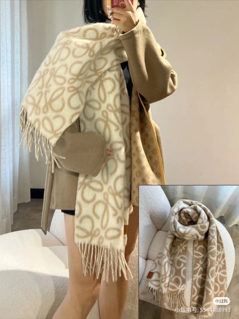Loewe Anagram Double-Sided Wool Mohair Fringe Scarf Cream