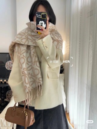 Loewe Anagram Double-Sided Wool Mohair Fringe Scarf Cream view 2