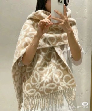 Loewe Anagram Double-Sided Wool Mohair Fringe Scarf Cream view 4