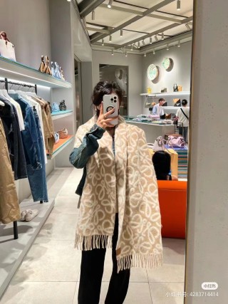 Loewe Anagram Double-Sided Wool Mohair Fringe Scarf Cream view 5