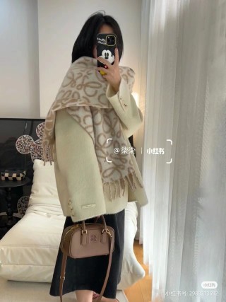 Loewe Anagram Double-Sided Wool Mohair Fringe Scarf Cream view 6