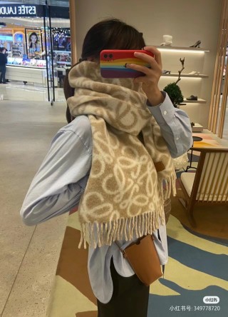 Loewe Anagram Double-Sided Wool Mohair Fringe Scarf Cream view 7