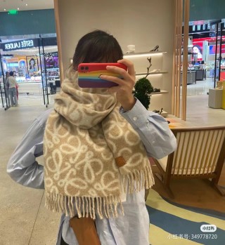 Loewe Anagram Double-Sided Wool Mohair Fringe Scarf Cream view 8