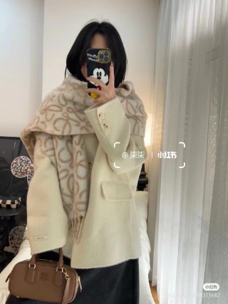 Loewe Anagram Double-Sided Wool Mohair Fringe Scarf Cream view 9
